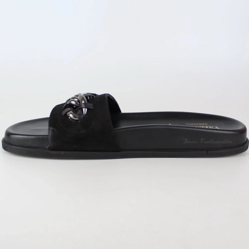 NEW VALENTINO GARAVANI Chain Slide Sandal, Black, EU 38.5 - Picture 4 of 16